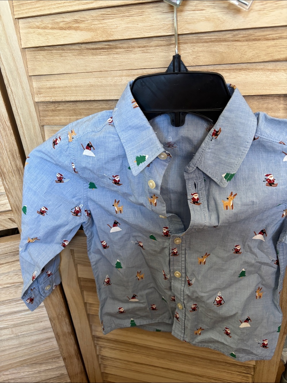 H&M Light Blue Holiday Motif Button-Down Shirt 4T